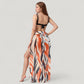Three-Piece Swimsuit Set with Bikini Top High Waist Bottom and Sheer Abstract Print Wide Leg Pants
