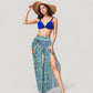 Three-Piece Swimsuit Set with Bikini Top High Waist Bottom and Sheer Abstract Print Wide Leg Pants