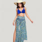 Three-Piece Swimsuit Set with Bikini Top High Waist Bottom and Sheer Abstract Print Wide Leg Pants