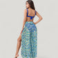 Three-Piece Swimsuit Set with Bikini Top High Waist Bottom and Sheer Abstract Print Wide Leg Pants