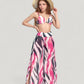 Three-Piece Swimsuit Set with Bikini Top High Waist Bottom and Sheer Abstract Print Wide Leg Pants