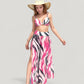 Three-Piece Swimsuit Set with Bikini Top High Waist Bottom and Sheer Abstract Print Wide Leg Pants