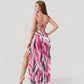 Three-Piece Swimsuit Set with Bikini Top High Waist Bottom and Sheer Abstract Print Wide Leg Pants
