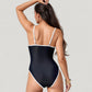 One-Piece Swimsuit with Contrast Trim Underwire Cups and Decorative Belt Detail