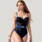 One-Piece Swimsuit with Contrast Trim Underwire Cups and Decorative Belt Detail