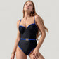 One-Piece Swimsuit with Contrast Trim Underwire Cups and Decorative Belt Detail