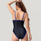 One-Piece Swimsuit with Contrast Trim Underwire Cups and Decorative Belt Detail
