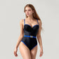 One-Piece Swimsuit with Contrast Trim Underwire Cups and Decorative Belt Detail