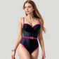 One-Piece Swimsuit with Contrast Trim Underwire Cups and Decorative Belt Detail
