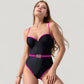 One-Piece Swimsuit with Contrast Trim Underwire Cups and Decorative Belt Detail