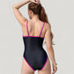 One-Piece Swimsuit with Contrast Trim Underwire Cups and Decorative Belt Detail