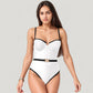 One-Piece Swimsuit with Contrast Trim Underwire Cups and Decorative Belt Detail