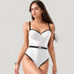 One-Piece Swimsuit with Contrast Trim Underwire Cups and Decorative Belt Detail