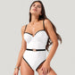 One-Piece Swimsuit with Contrast Trim Underwire Cups and Decorative Belt Detail