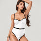 One-Piece Swimsuit with Contrast Trim Underwire Cups and Decorative Belt Detail