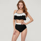 Ruffle Flounce Bikini Top and High Waist Bottom Two-Piece Swimsuit with Contrast Trim