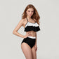 Ruffle Flounce Bikini Top and High Waist Bottom Two-Piece Swimsuit with Contrast Trim