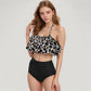 Ruffle Flounce Bikini Top and High Waist Bottom Two-Piece Swimsuit with Contrast Trim