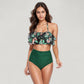 Ruffle Flounce Bikini Top and High Waist Bottom Two-Piece Swimsuit with Contrast Trim