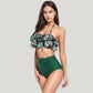 Ruffle Flounce Bikini Top and High Waist Bottom Two-Piece Swimsuit with Contrast Trim