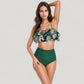 Ruffle Flounce Bikini Top and High Waist Bottom Two-Piece Swimsuit with Contrast Trim