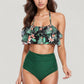 Ruffle Flounce Bikini Top and High Waist Bottom Two-Piece Swimsuit with Contrast Trim
