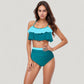 Ruffle Flounce Bikini Top and High Waist Bottom Two-Piece Swimsuit with Contrast Trim
