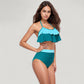 Ruffle Flounce Bikini Top and High Waist Bottom Two-Piece Swimsuit with Contrast Trim