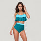 Ruffle Flounce Bikini Top and High Waist Bottom Two-Piece Swimsuit with Contrast Trim