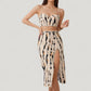 Three-Piece Swimsuit Set with Printed Underwire Bikini Top High Waist Bottom and Matching Side Slit Skirt Cover-Up