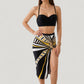 Three-Piece Swimsuit Set with Printed Underwire Bikini Top High Waist Bottom and Matching Side Slit Skirt Cover-Up