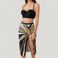 Three-Piece Swimsuit Set with Printed Underwire Bikini Top High Waist Bottom and Matching Side Slit Skirt Cover-Up