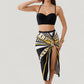 Three-Piece Swimsuit Set with Printed Underwire Bikini Top High Waist Bottom and Matching Side Slit Skirt Cover-Up