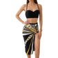 Three-Piece Swimsuit Set with Printed Underwire Bikini Top High Waist Bottom and Matching Side Slit Skirt Cover-Up