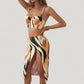 Three-Piece Swimsuit Set with Printed Underwire Bikini Top High Waist Bottom and Matching Side Slit Skirt Cover-Up