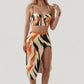 Three-Piece Swimsuit Set with Printed Underwire Bikini Top High Waist Bottom and Matching Side Slit Skirt Cover-Up