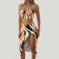 Three-Piece Swimsuit Set with Printed Underwire Bikini Top High Waist Bottom and Matching Side Slit Skirt Cover-Up