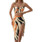 Three-Piece Swimsuit Set with Printed Underwire Bikini Top High Waist Bottom and Matching Side Slit Skirt Cover-Up