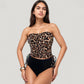 Strapless Leopard Print Ruched Tankini Top and High Waist Bikini Bottom Two-Piece Swimsuit