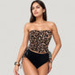 Strapless Leopard Print Ruched Tankini Top and High Waist Bikini Bottom Two-Piece Swimsuit