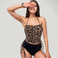 Strapless Leopard Print Ruched Tankini Top and High Waist Bikini Bottom Two-Piece Swimsuit