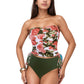 Strapless Leopard Print Ruched Tankini Top and High Waist Bikini Bottom Two-Piece Swimsuit