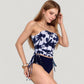 Strapless Leopard Print Ruched Tankini Top and High Waist Bikini Bottom Two-Piece Swimsuit