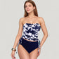 Strapless Leopard Print Ruched Tankini Top and High Waist Bikini Bottom Two-Piece Swimsuit
