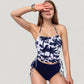 Strapless Leopard Print Ruched Tankini Top and High Waist Bikini Bottom Two-Piece Swimsuit