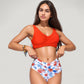 Wrap Front Bikini Top and High Waist Printed Bottom Two-Piece Swimsuit with Paisley Pattern Design