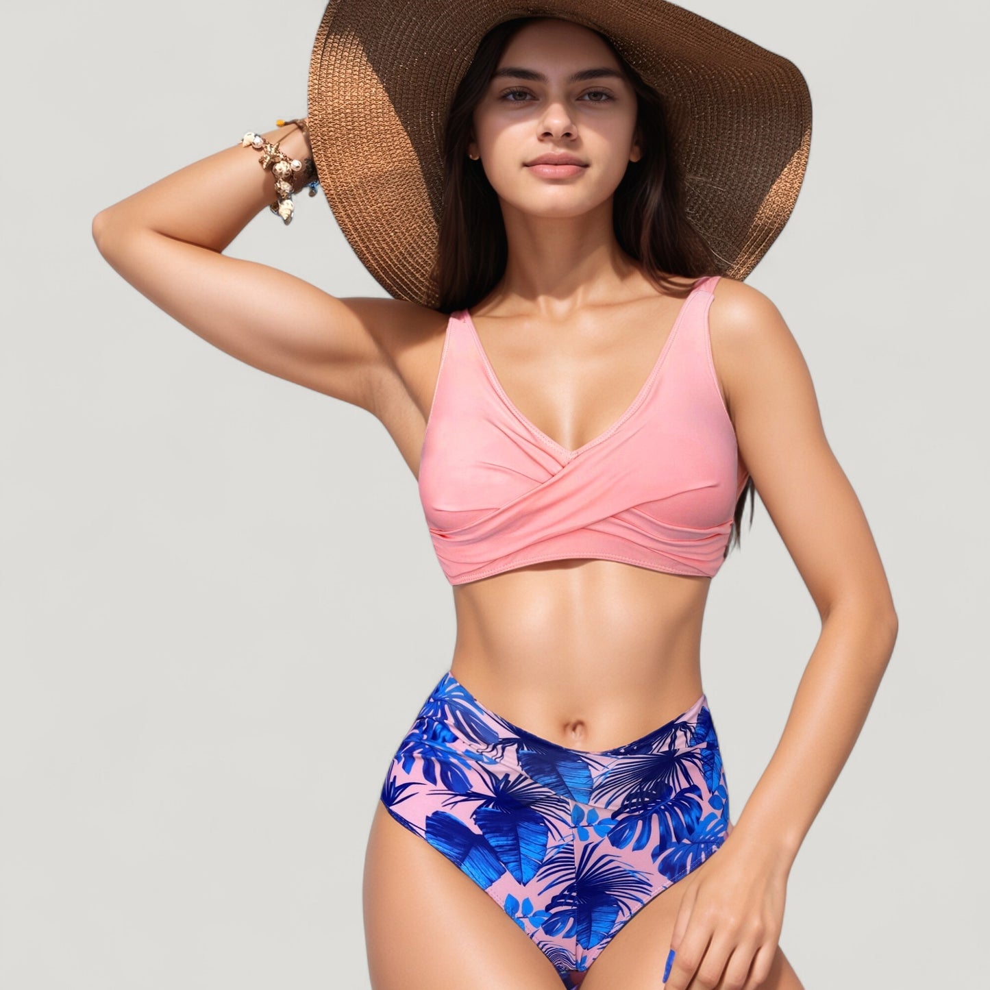 Wrap Front Bikini Top and High Waist Printed Bottom Two-Piece Swimsuit with Paisley Pattern Design