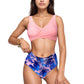 Wrap Front Bikini Top and High Waist Printed Bottom Two-Piece Swimsuit with Paisley Pattern Design