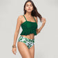 Peplum Lace-Up Tankini Top and High Waist Floral Print Bikini Bottom Two-Piece Swimsuit