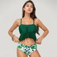 Peplum Lace-Up Tankini Top and High Waist Floral Print Bikini Bottom Two-Piece Swimsuit